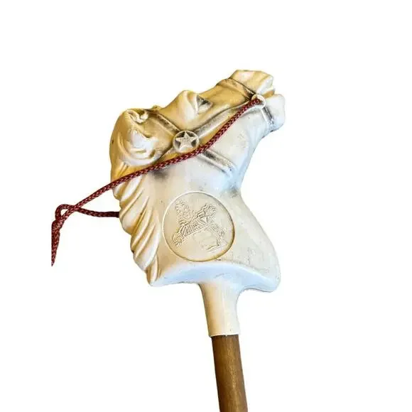 Vintage Wooden Blow Mold Hobby Horse Head Stick 34" Long - Picture 7 of 9
